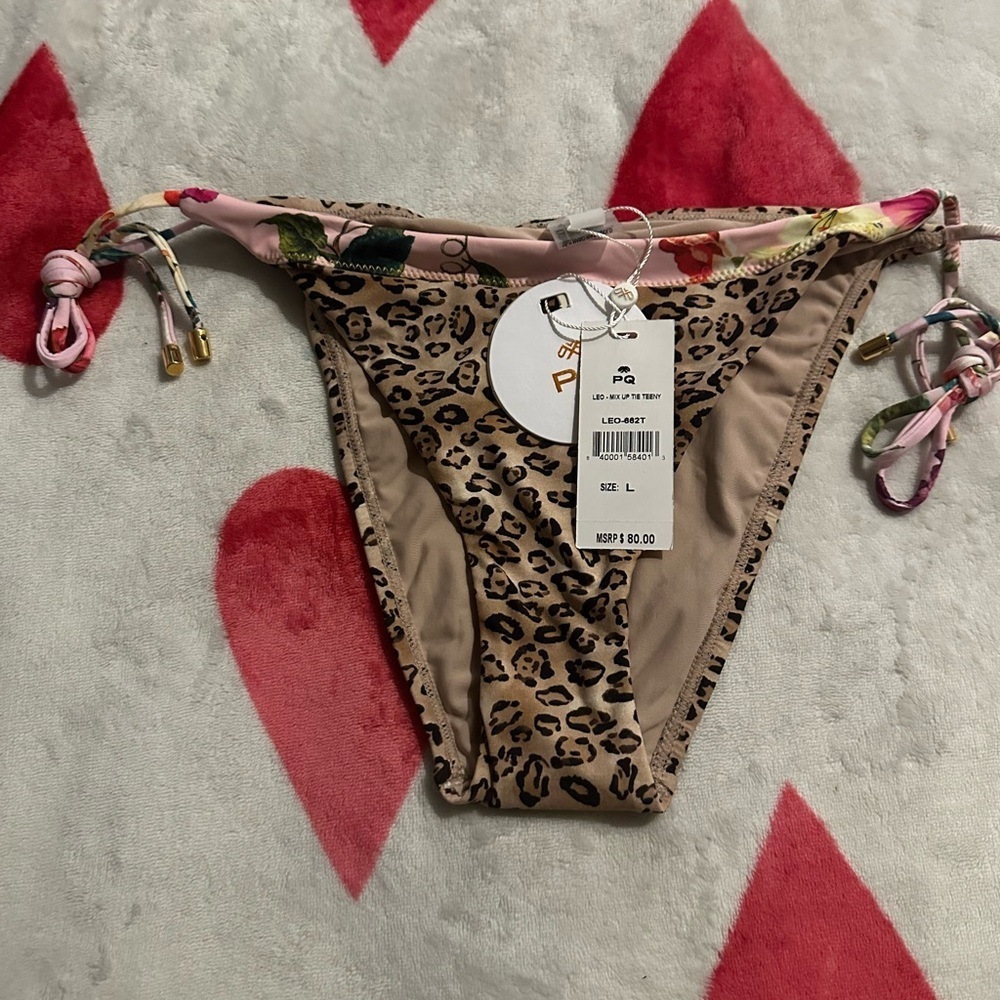 NWT  Pilyq PQ Leopard Eden Mix Up Tie Side Teeny Bikini Bottom - Picture 2 of 10